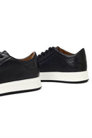 Erkek Siyah Bağcıklı Kalın Tabanlı Deri Sneaker | Derimod