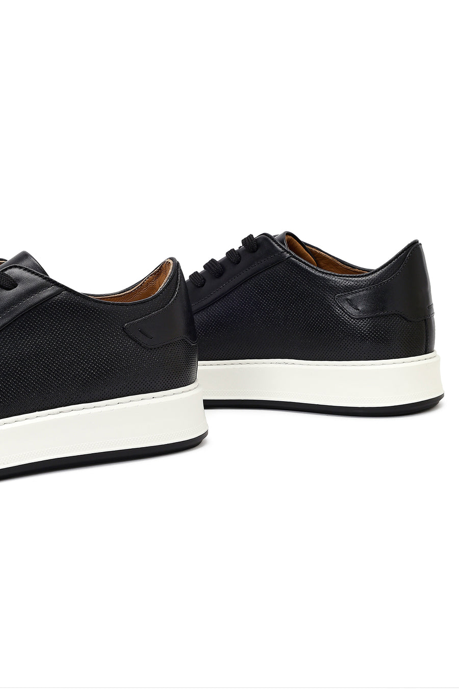 Erkek Siyah Bağcıklı Kalın Tabanlı Deri Sneaker