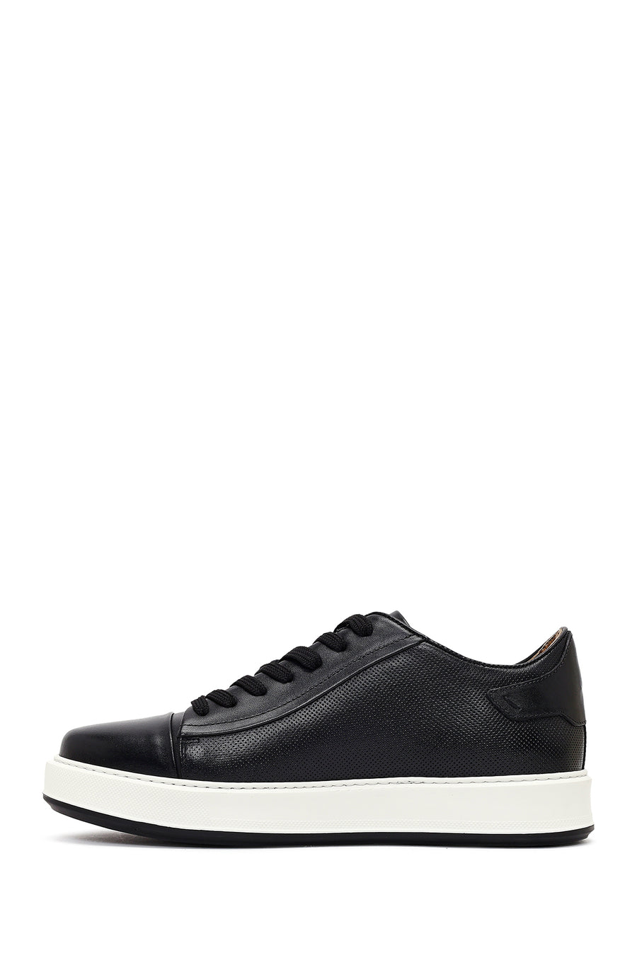 Erkek Siyah Bağcıklı Kalın Tabanlı Deri Sneaker