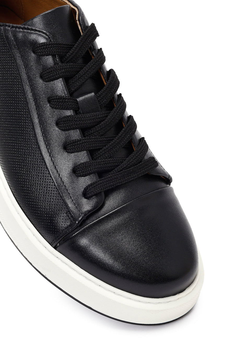 Erkek Siyah Bağcıklı Kalın Tabanlı Deri Sneaker