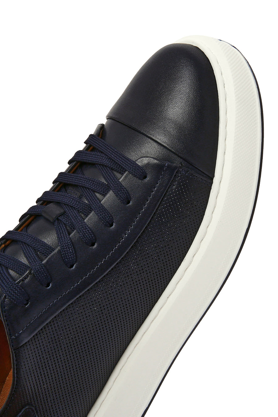 Erkek Lacivert Bağcıklı Kalın Tabanlı Deri Sneaker