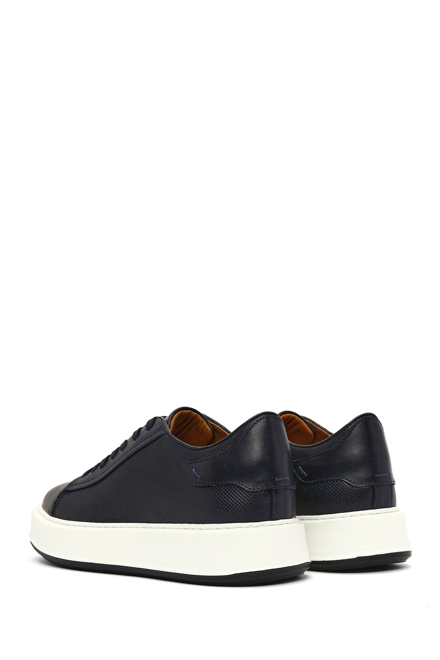Erkek Lacivert Bağcıklı Kalın Tabanlı Deri Sneaker