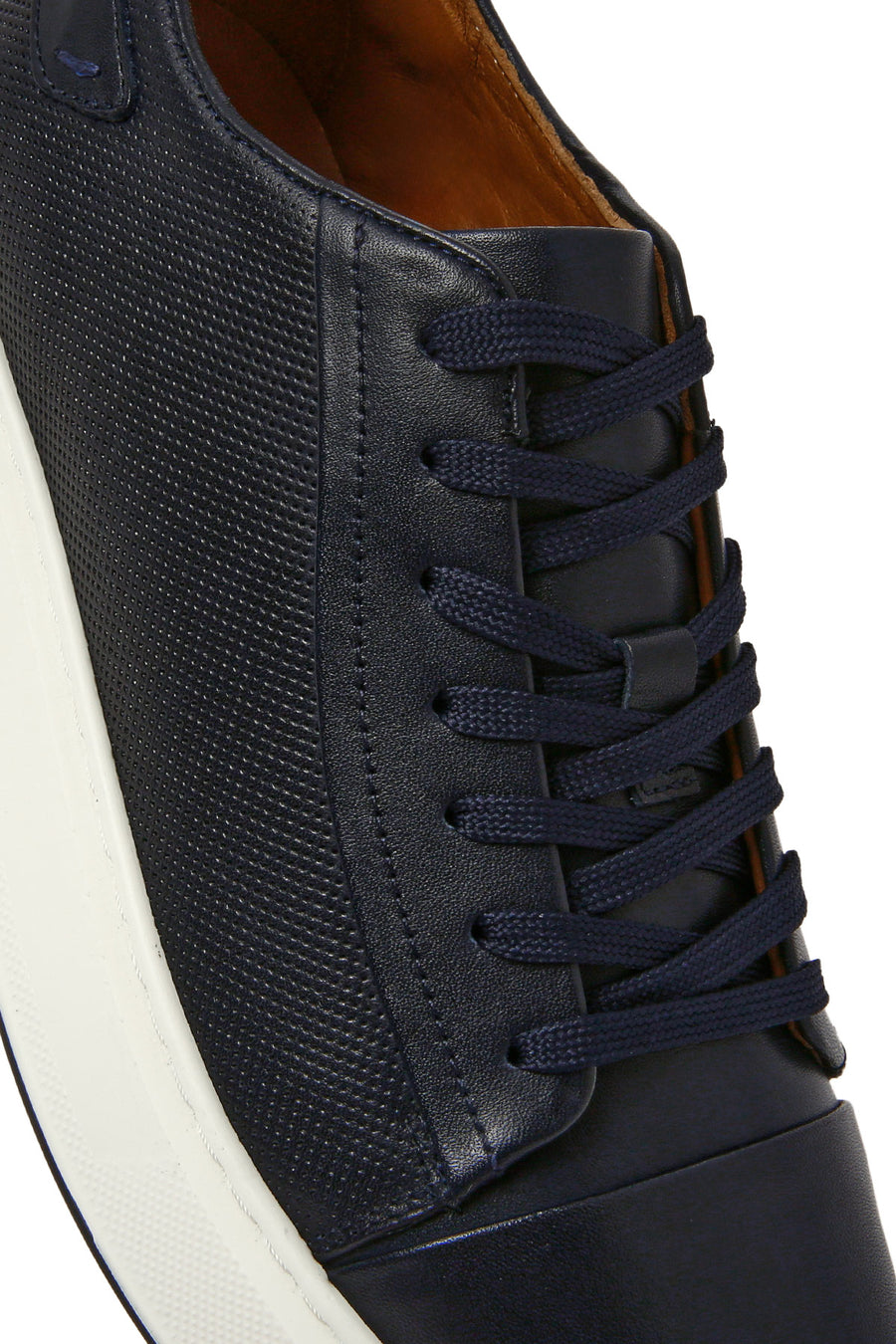 Erkek Lacivert Bağcıklı Kalın Tabanlı Deri Sneaker