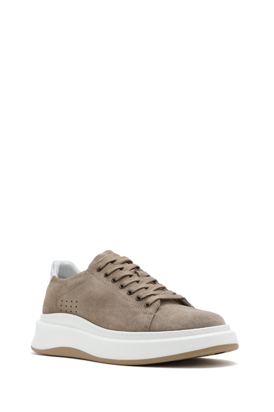 Erkek Bej Bağcıklı Kalın Tabanlı Nubuk Deri Sneaker