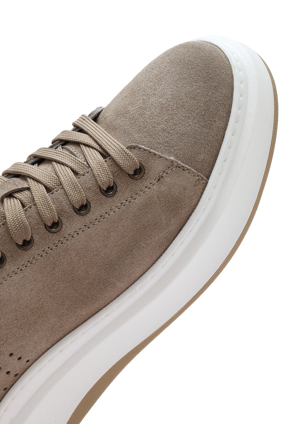 Erkek Bej Bağcıklı Kalın Tabanlı Nubuk Deri Sneaker