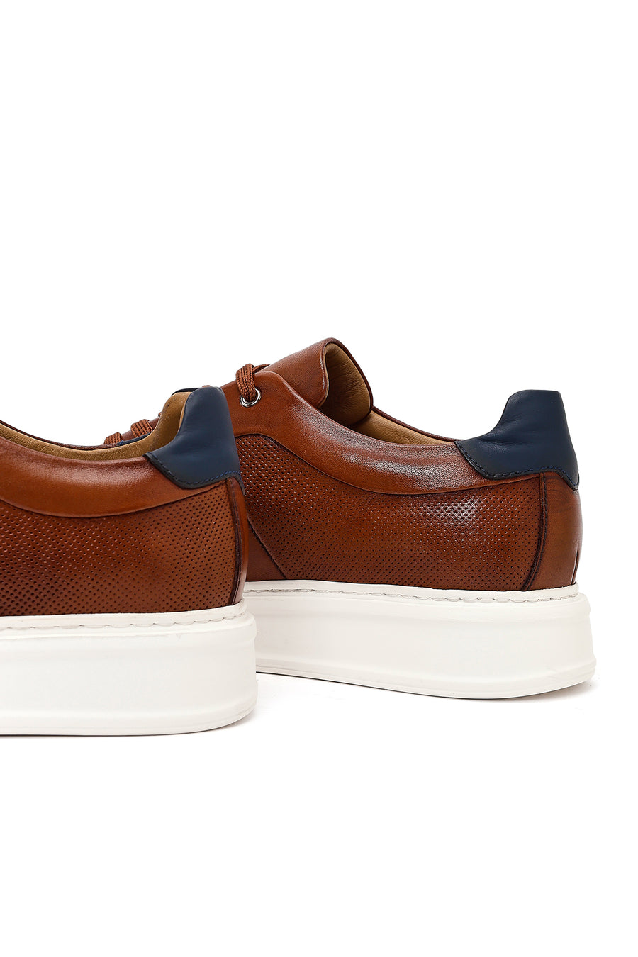 Erkek Taba Bağcıklı Kalın Tabanlı Deri Sneaker
