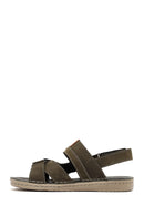 Men's Khaki Leather Sandals | Derimod