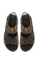 Men's Khaki Leather Sandals | Derimod