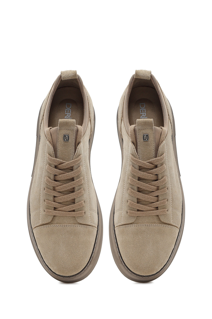 Erkek Bej Bağcıklı Kalın Tabanlı Süet Deri Sneaker