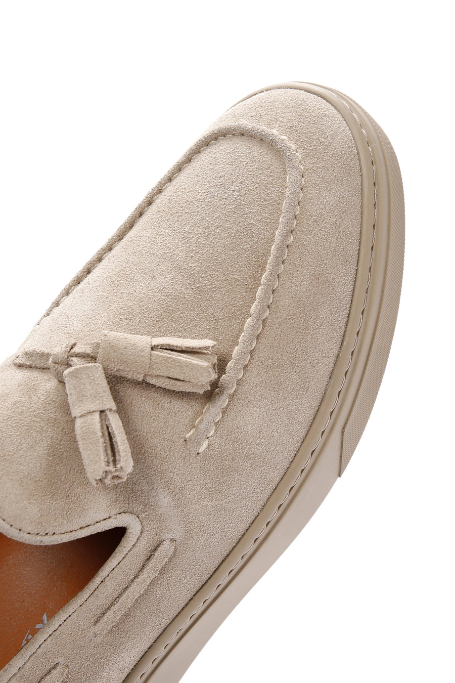 Men's Beige Tasseled Chunky Sole Suede Leather Loafer