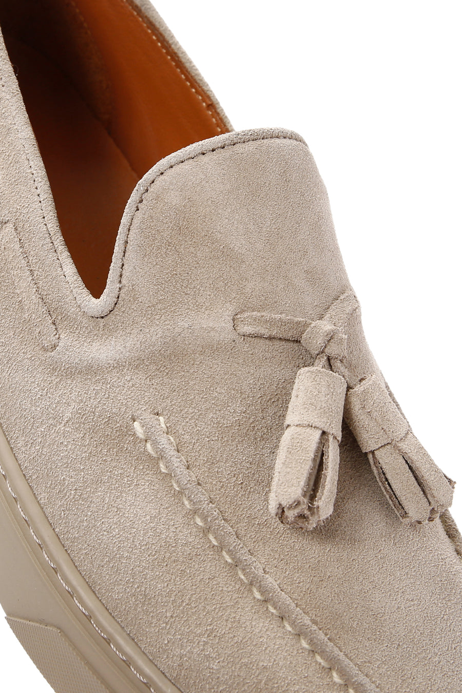 Men's Beige Tasseled Chunky Sole Suede Leather Loafer