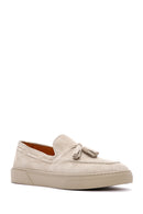 Men's Beige Tasseled Chunky Sole Suede Leather Loafer | Derimod