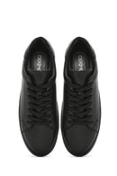 Erkek Siyah Bağcıklı Deri Sneaker | Derimod