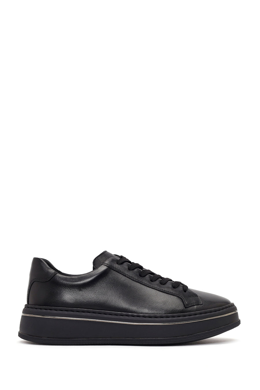 Erkek Siyah Bağcıklı Kalın Tabanlı Deri Sneaker 26SFD640218 | Derimod