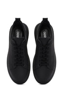 Erkek Siyah Bağcıklı Kalın Tabanlı Deri Sneaker | Derimod