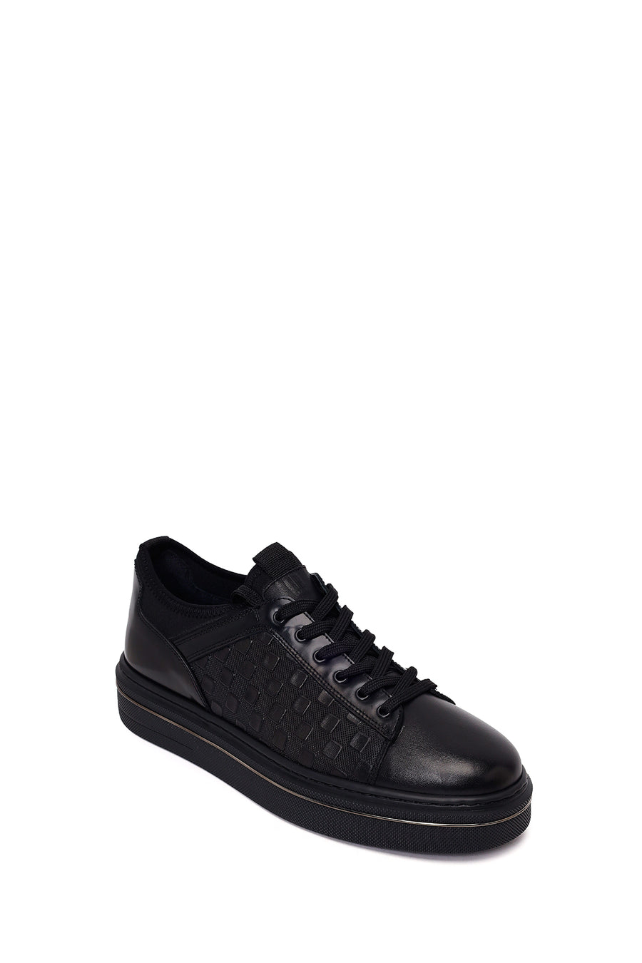 Erkek Siyah Bağcıklı Deri Sneaker