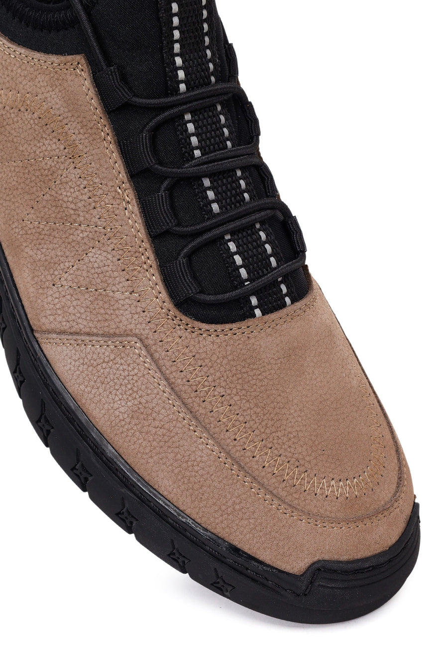 Erkek Vizon Bağcıklı Nubuk Deri Sneaker