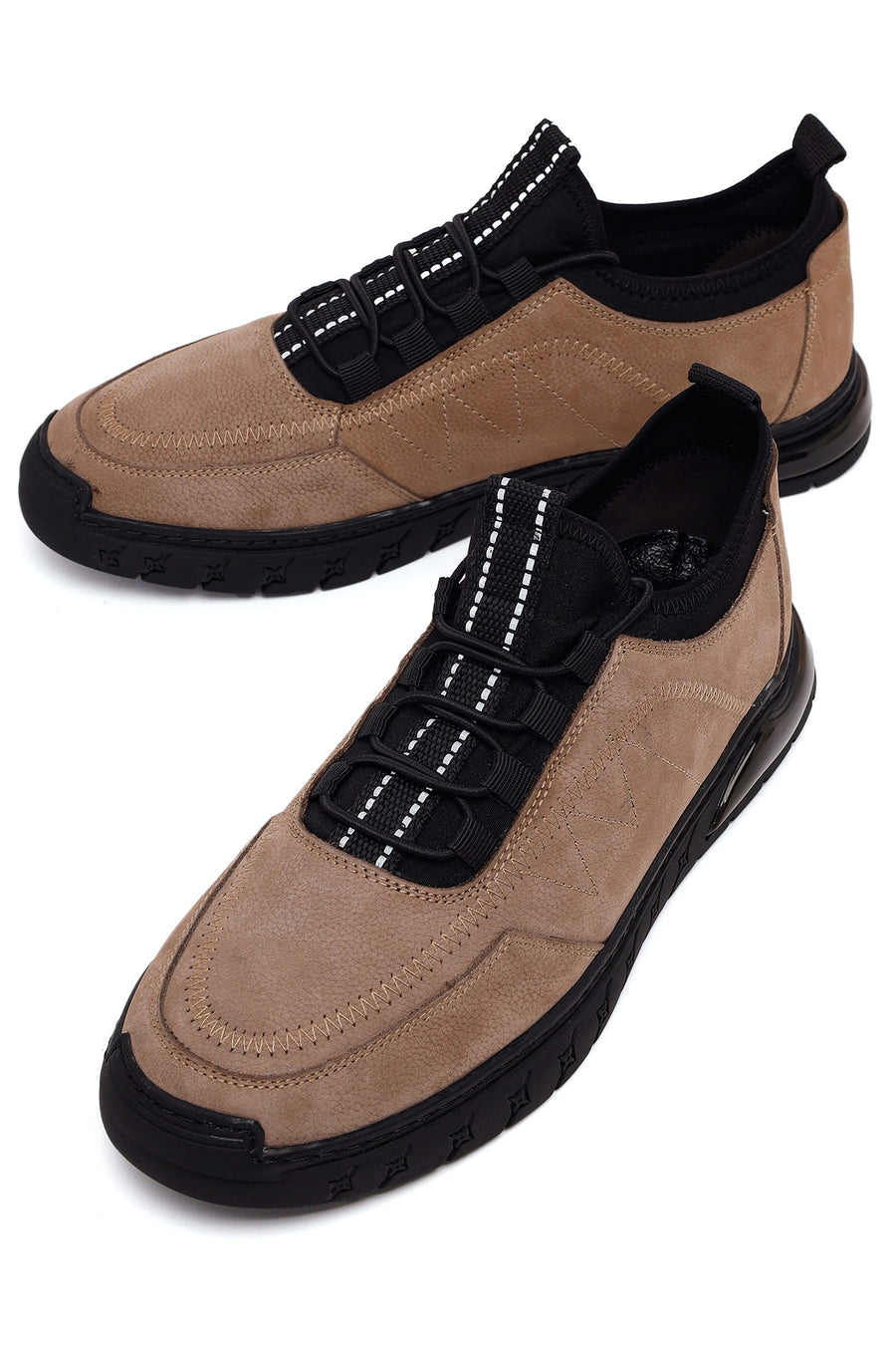 Erkek Vizon Bağcıklı Nubuk Deri Sneaker