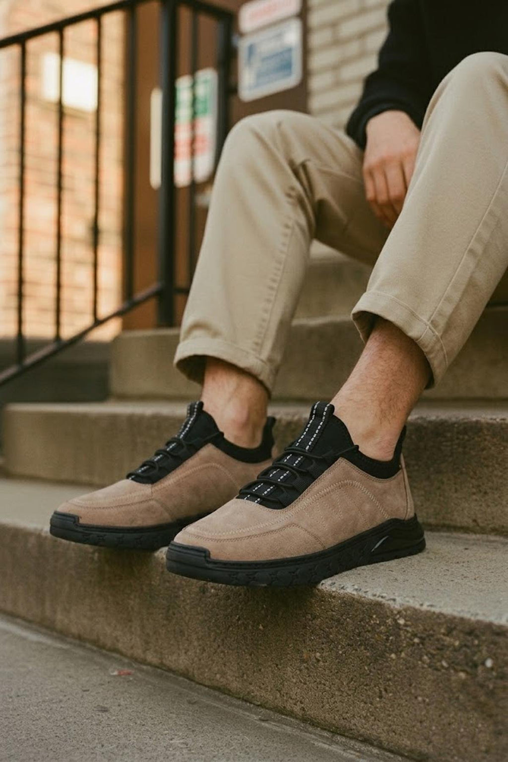 Erkek Vizon Bağcıklı Nubuk Deri Sneaker