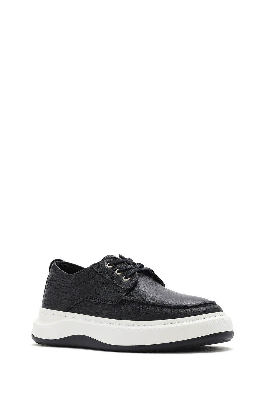 Men's Black Lace-Up Thick-Soled Leather Casual Shoes