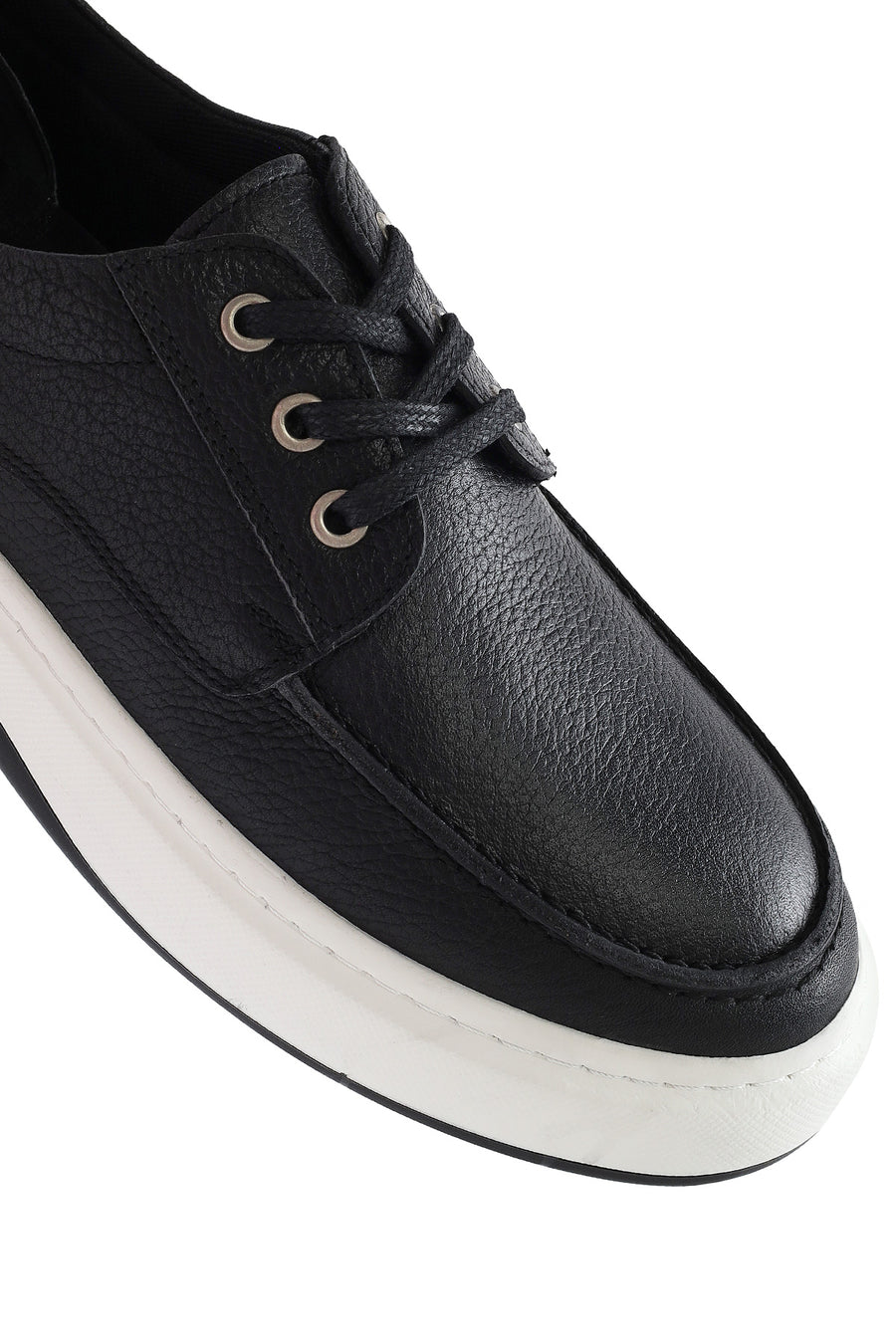 Men's Black Lace-Up Thick-Soled Leather Casual Shoes