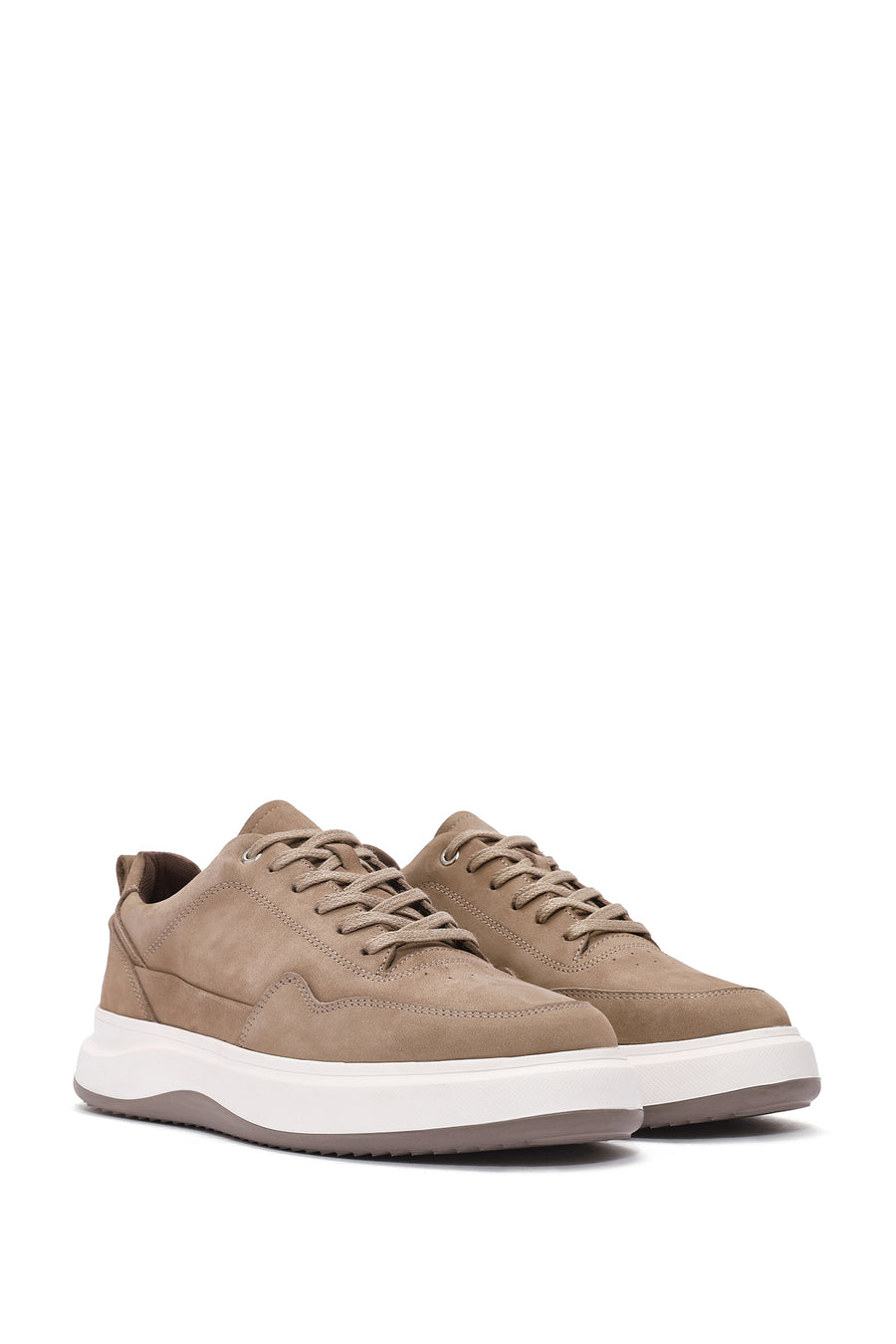 Men's Mink Lace-Up Thick-Soled Nubuck Leather Sneakers