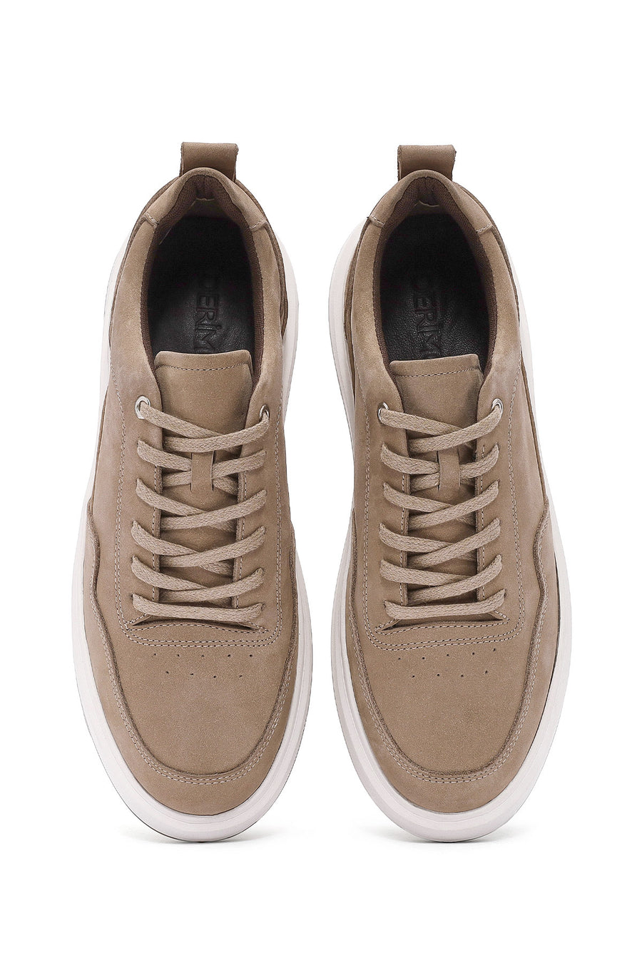Men's Mink Lace-Up Thick-Soled Nubuck Leather Sneakers