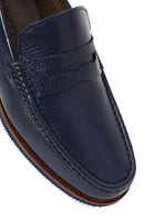 Erkek Lacivert Deri Loafer | Derimod