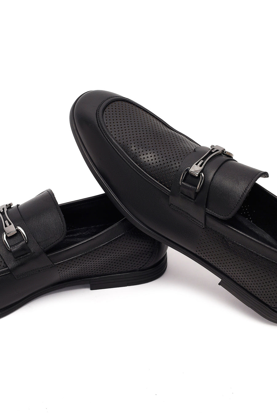 Erkek Siyah Tokalı Deri Casual Loafer