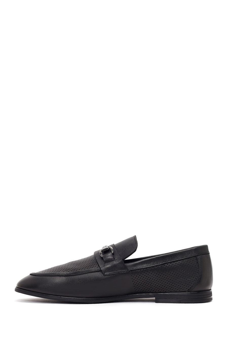 Erkek Siyah Tokalı Deri Casual Loafer