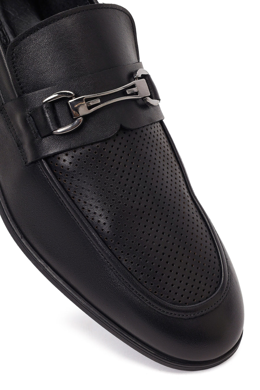 Erkek Siyah Tokalı Deri Casual Loafer