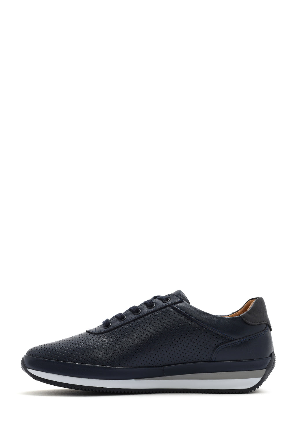 Erkek Lacivert Bağcıklı Deri Casual Sneaker