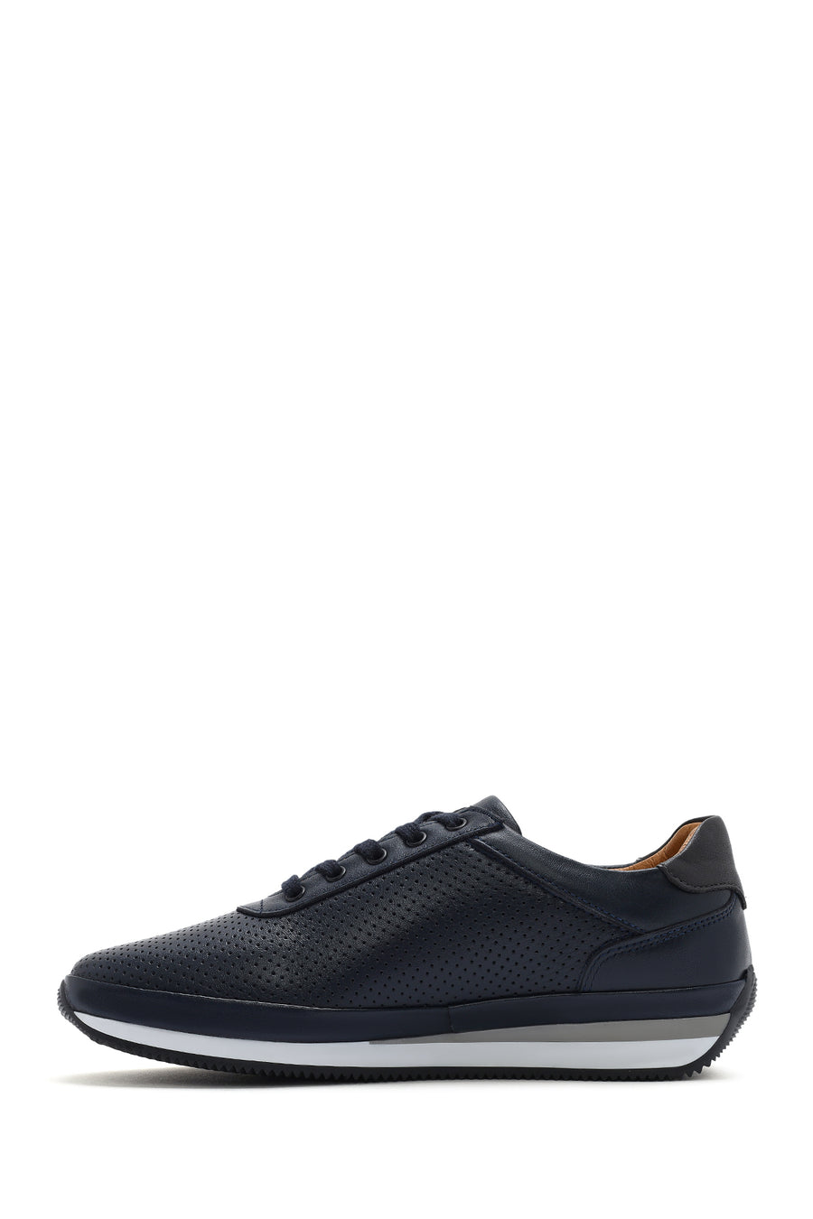 Erkek Lacivert Bağcıklı Deri Casual Sneaker