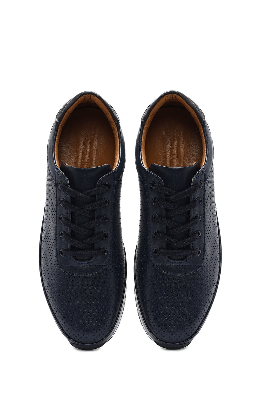Erkek Lacivert Bağcıklı Deri Casual Sneaker