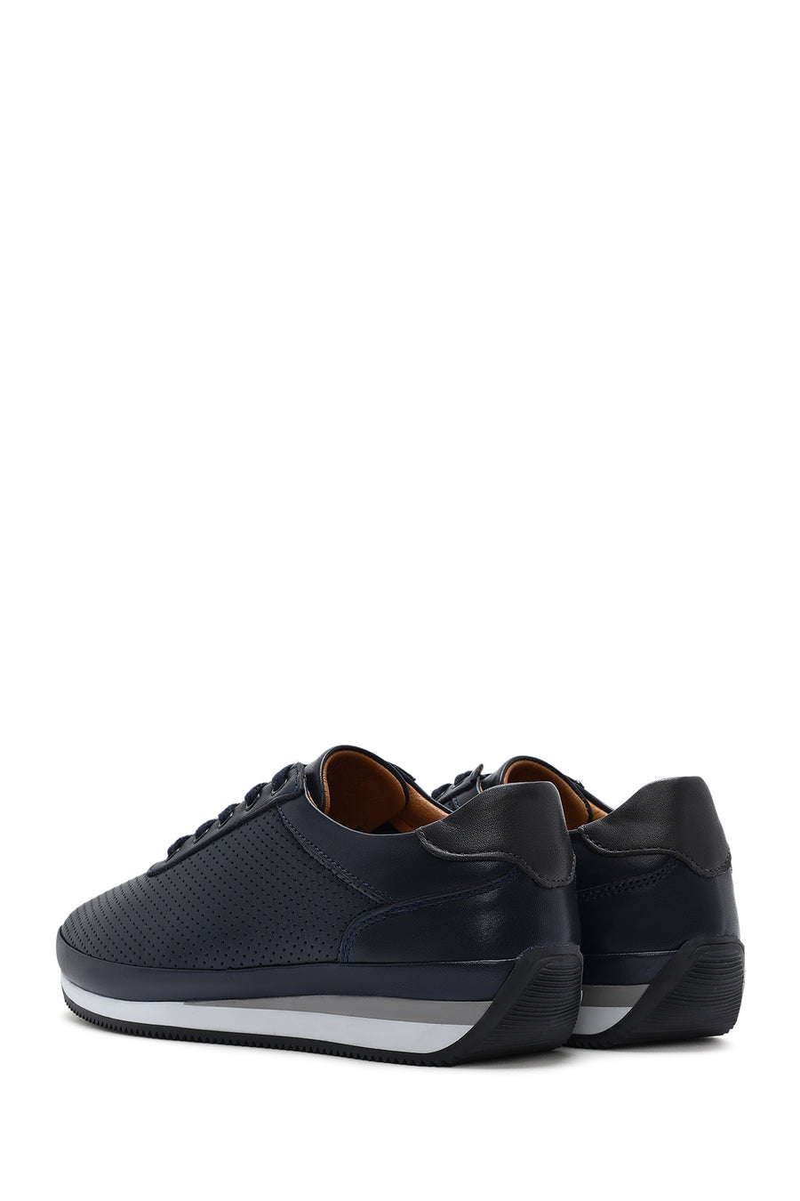 Erkek Lacivert Bağcıklı Deri Casual Sneaker