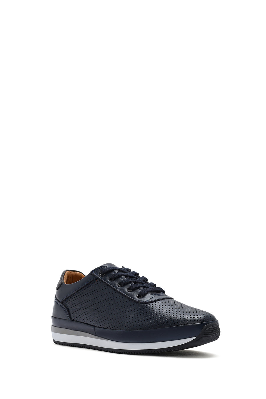 Erkek Lacivert Bağcıklı Deri Casual Sneaker