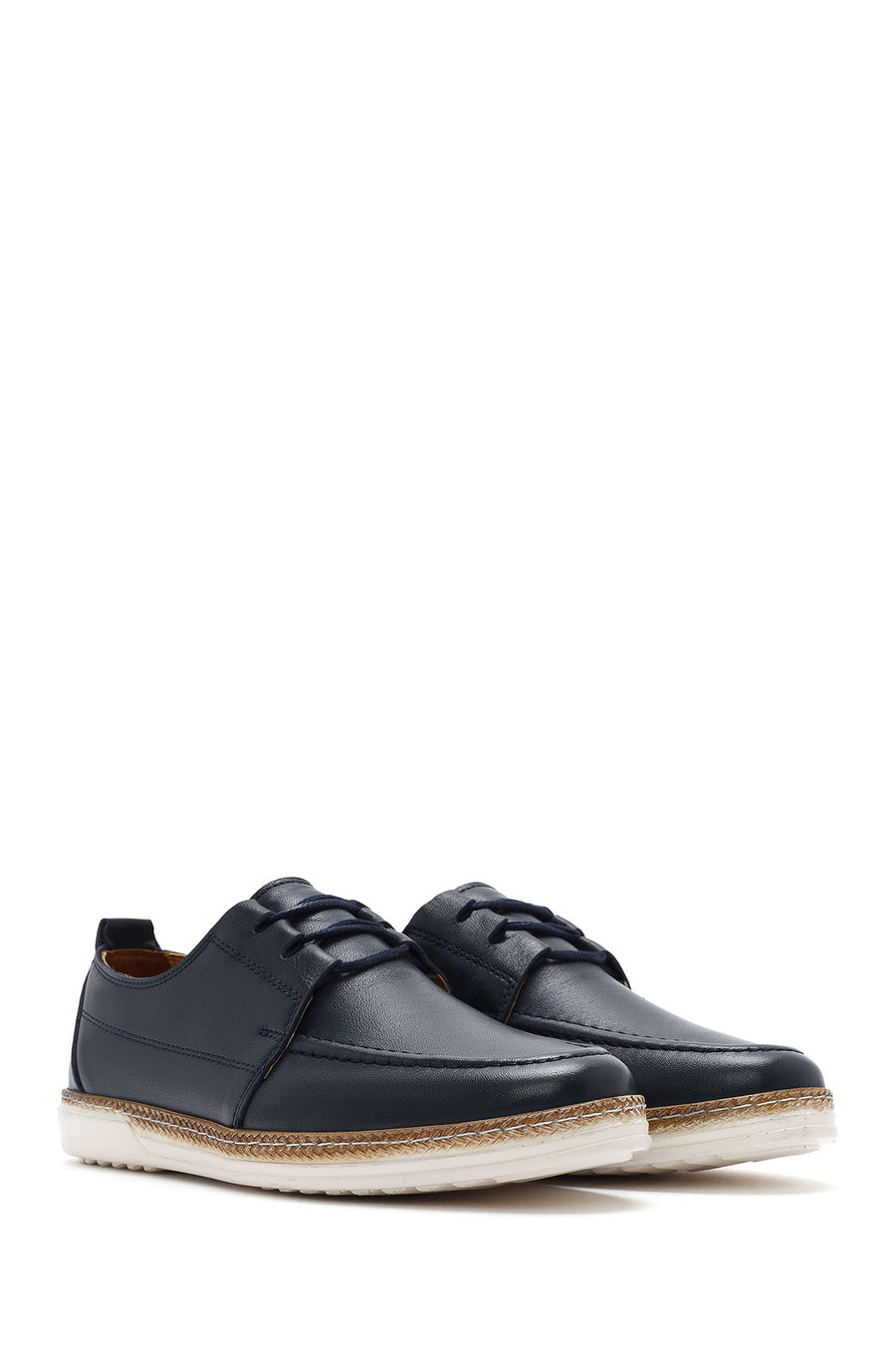 Men's Navy Blue Lace-up Leather Casual Shoes