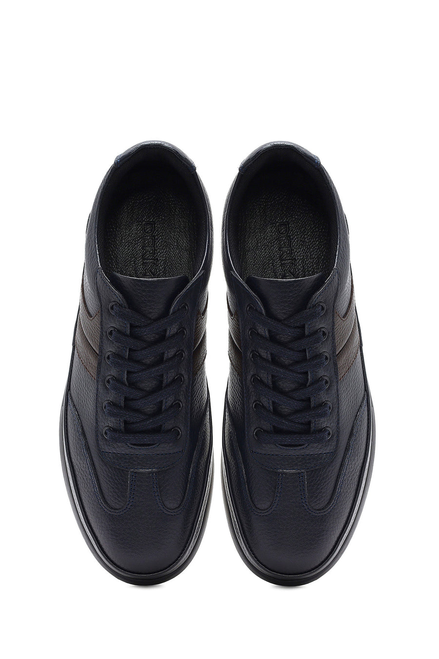 Erkek Lacivert Bağcıklı Deri Casual Sneaker
