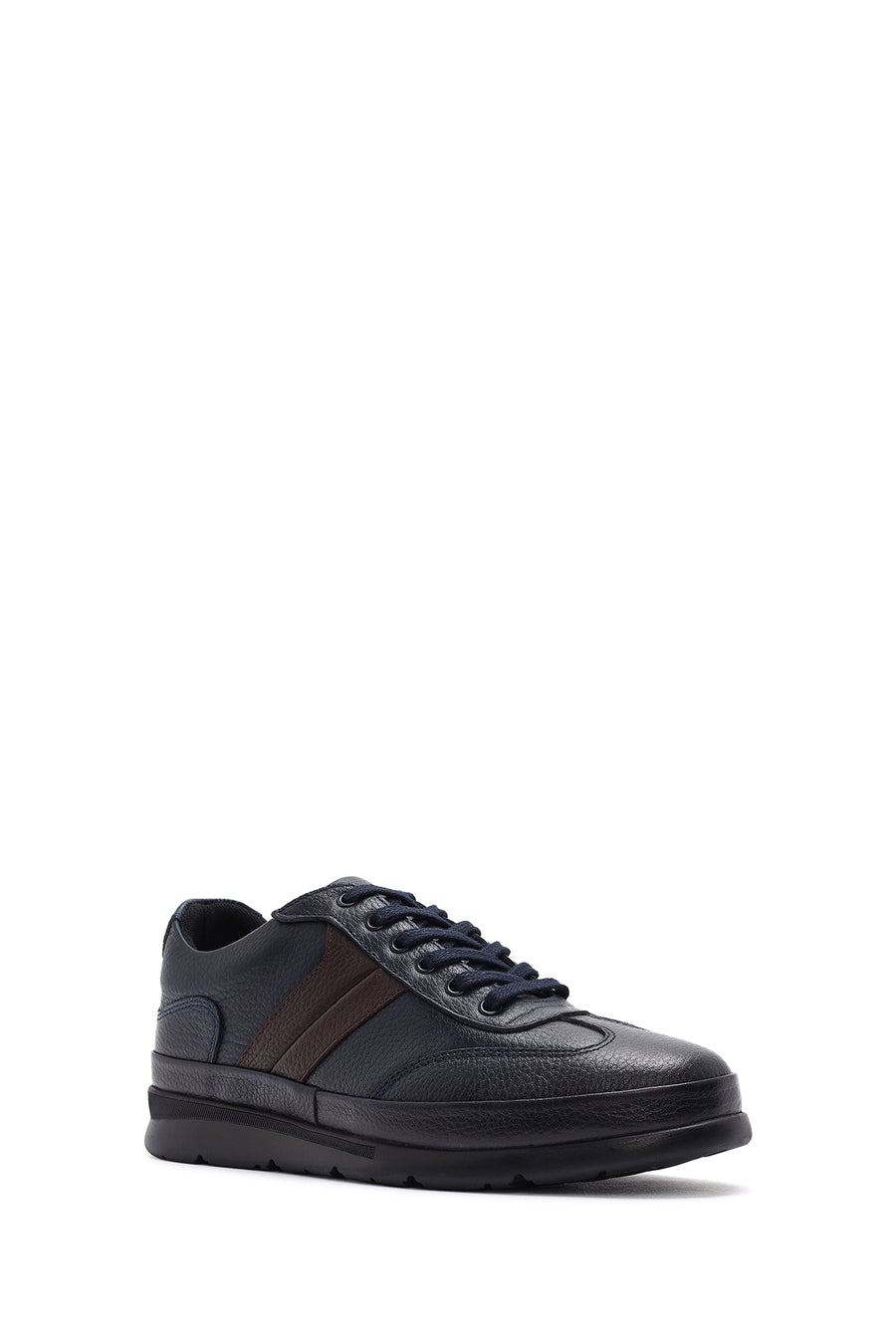 Erkek Lacivert Bağcıklı Deri Casual Sneaker