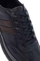 Erkek Lacivert Bağcıklı Deri Casual Sneaker | Derimod