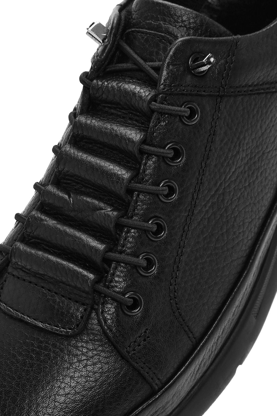 Erkek Siyah Bağcıklı Deri Sneaker