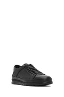 Erkek Siyah Bağcıklı Deri Sneaker | Derimod