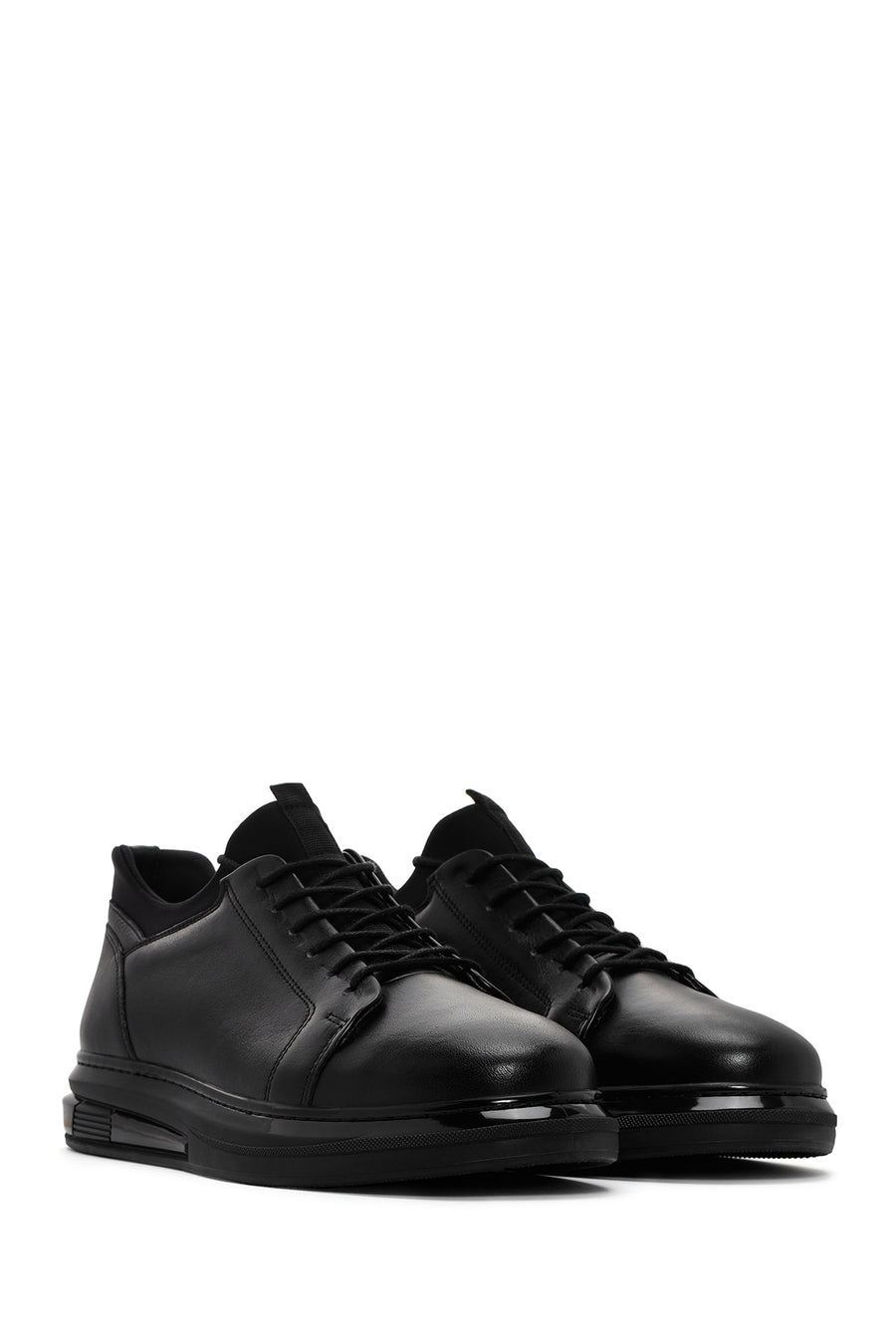 Men's Black Lace-up Thick-Sole Leather Sneaker