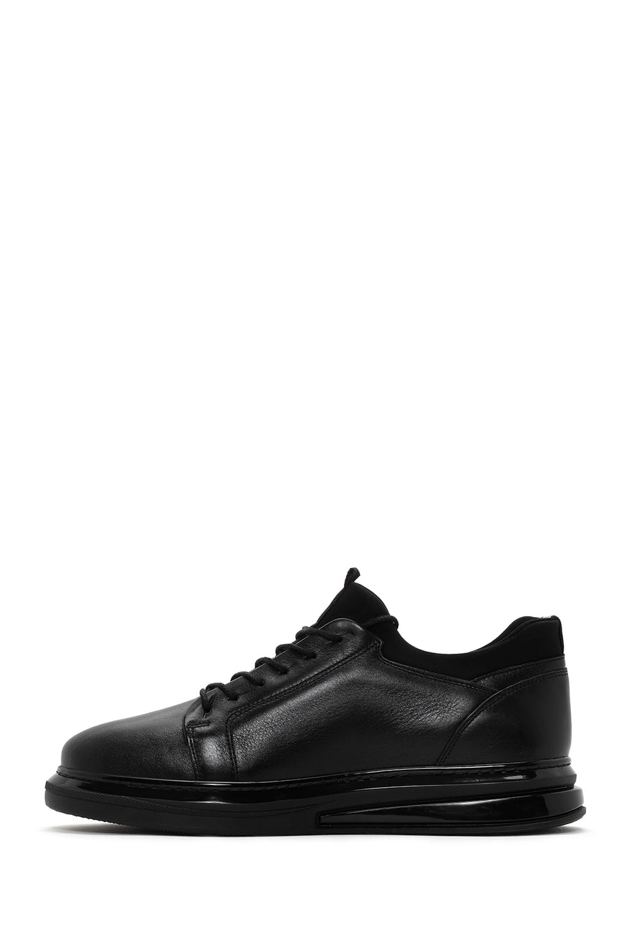 Men's Black Lace-up Thick-Sole Leather Sneaker