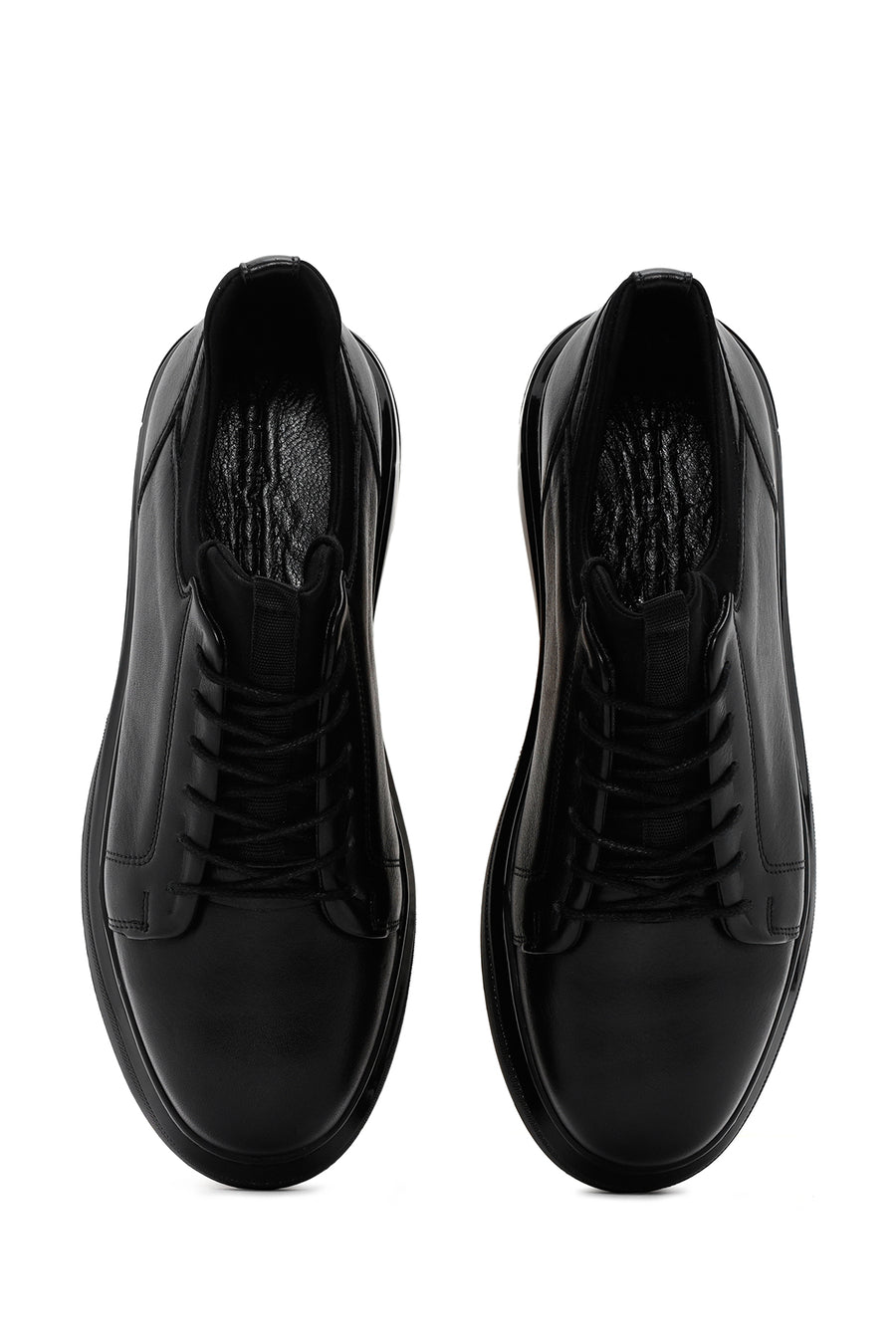 Men's Black Lace-up Thick-Sole Leather Sneaker