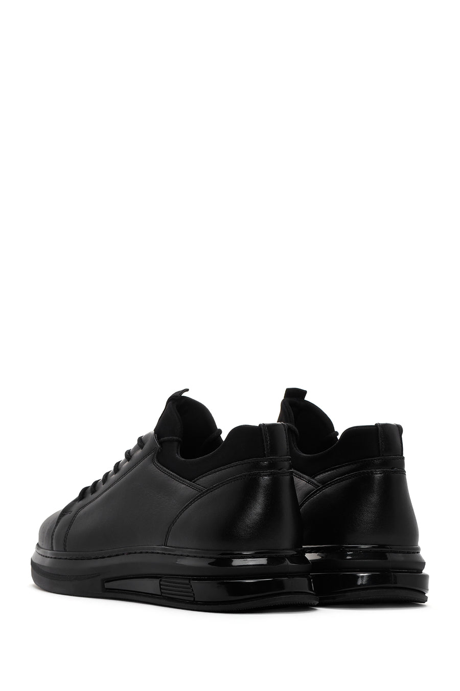 Men's Black Lace-up Thick-Sole Leather Sneaker
