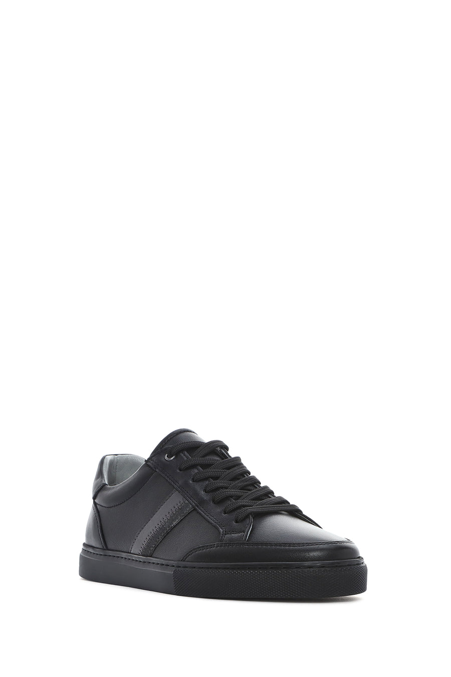 Erkek Siyah Bağcıklı Deri Sneaker