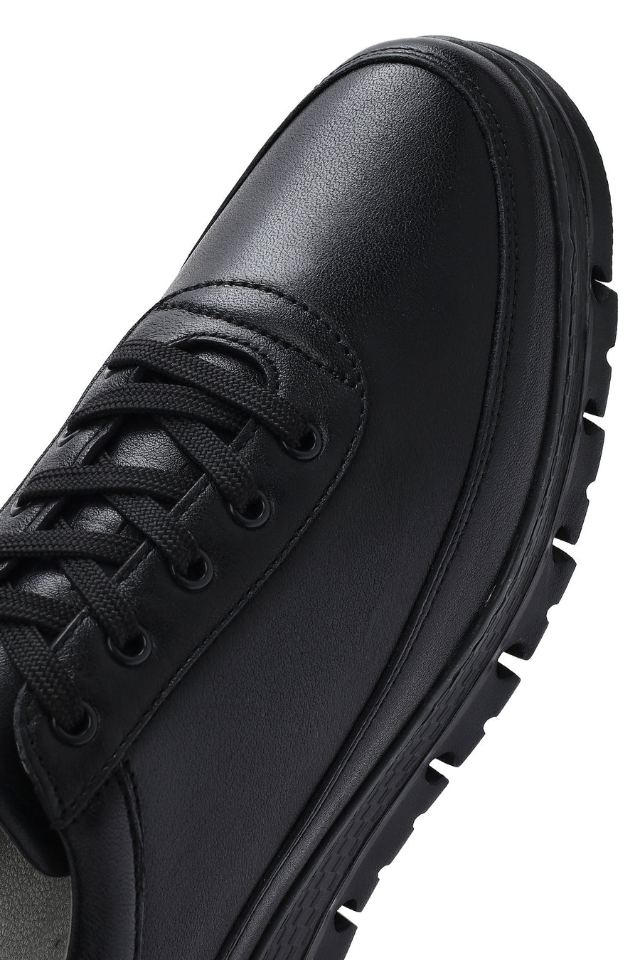 Erkek Siyah Bağcıklı Deri Sneaker