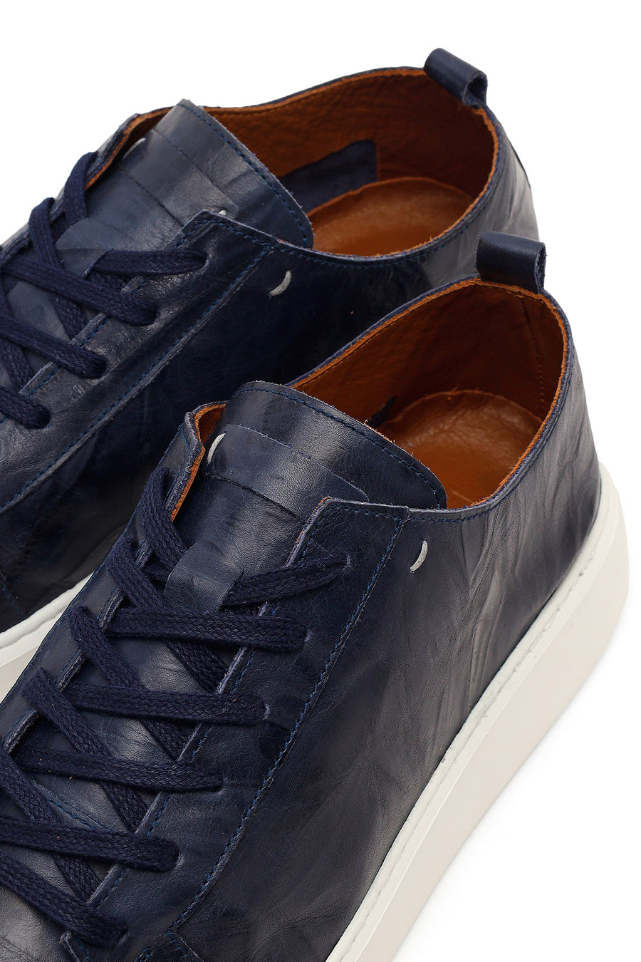 Erkek Lacivert Bağcıklı Kalın Tabanlı Baskılı Deri Sneaker