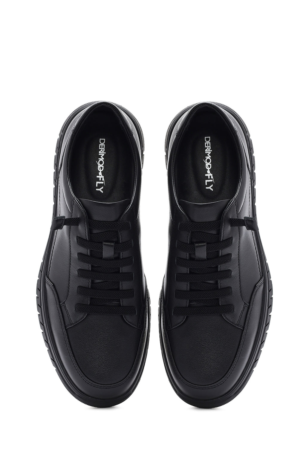 Erkek Siyah Bağcıklı Deri Sneaker